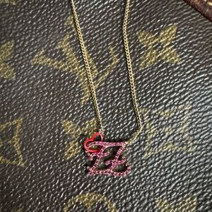 Fendi Gold Necklace with Pink Crystal FF and a Red Heart *RARE*